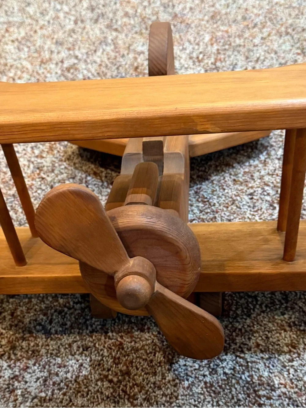 Handcrafted Wooden Biplane Toy - Natural Wood -5” Wingspan
